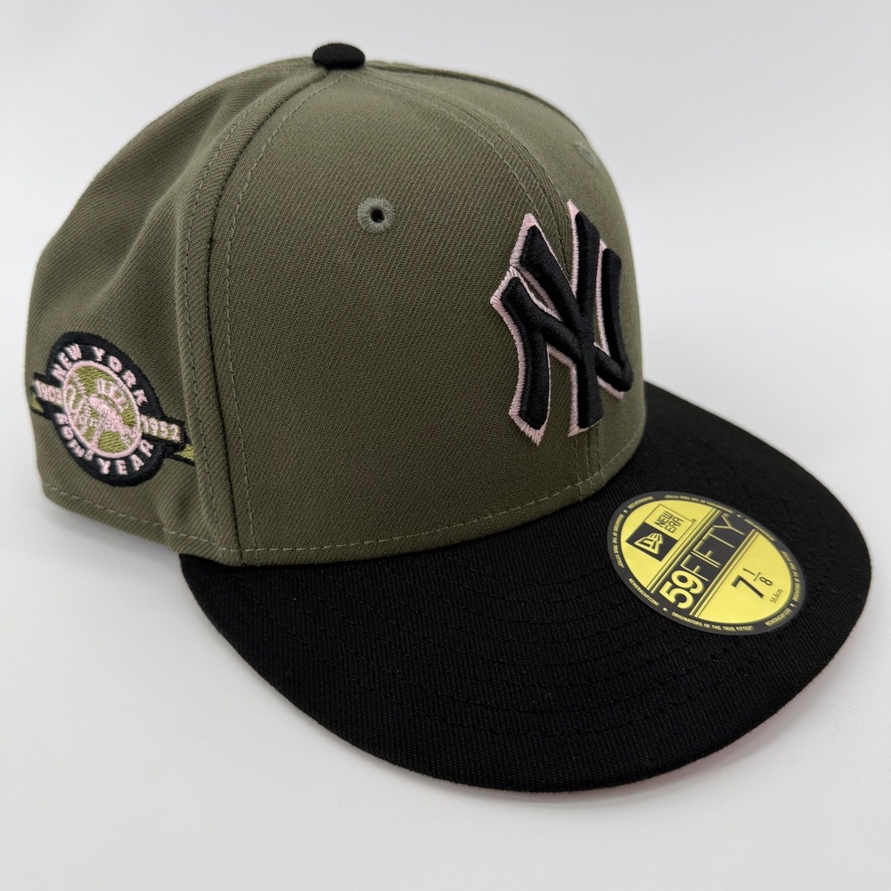 New Era 59FIFTY NY Yankees Fitted Hat 7 1/8 Olive Black Pink 50th year